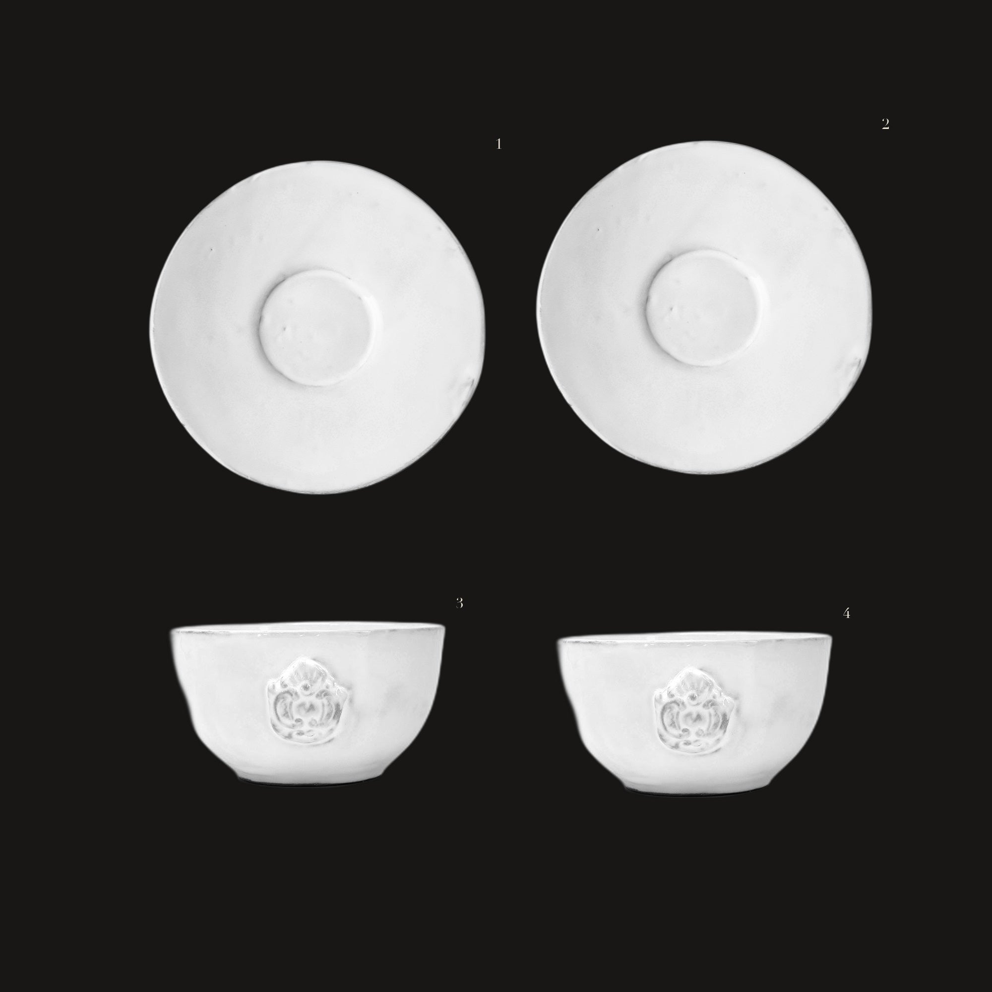 Cafe au Lait Set - the set laid out on black, each piece numbered
