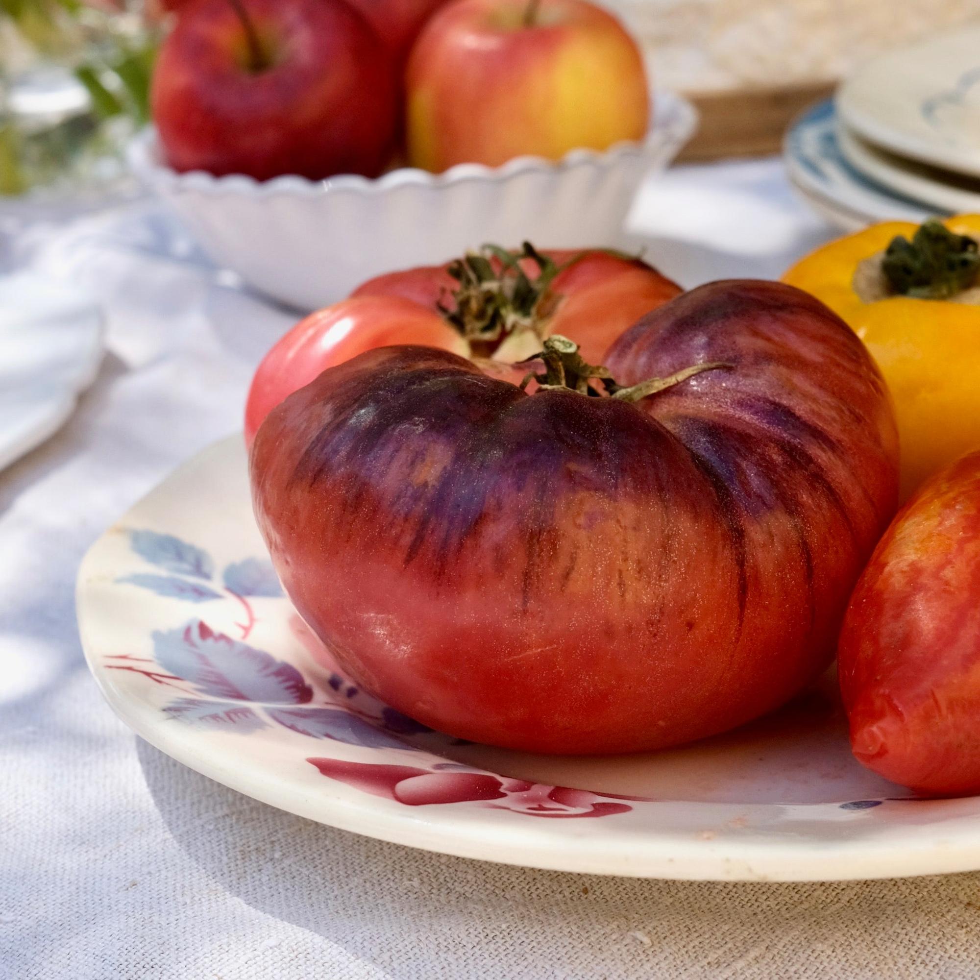 Red flower blue dots plate-CARRON-Paris