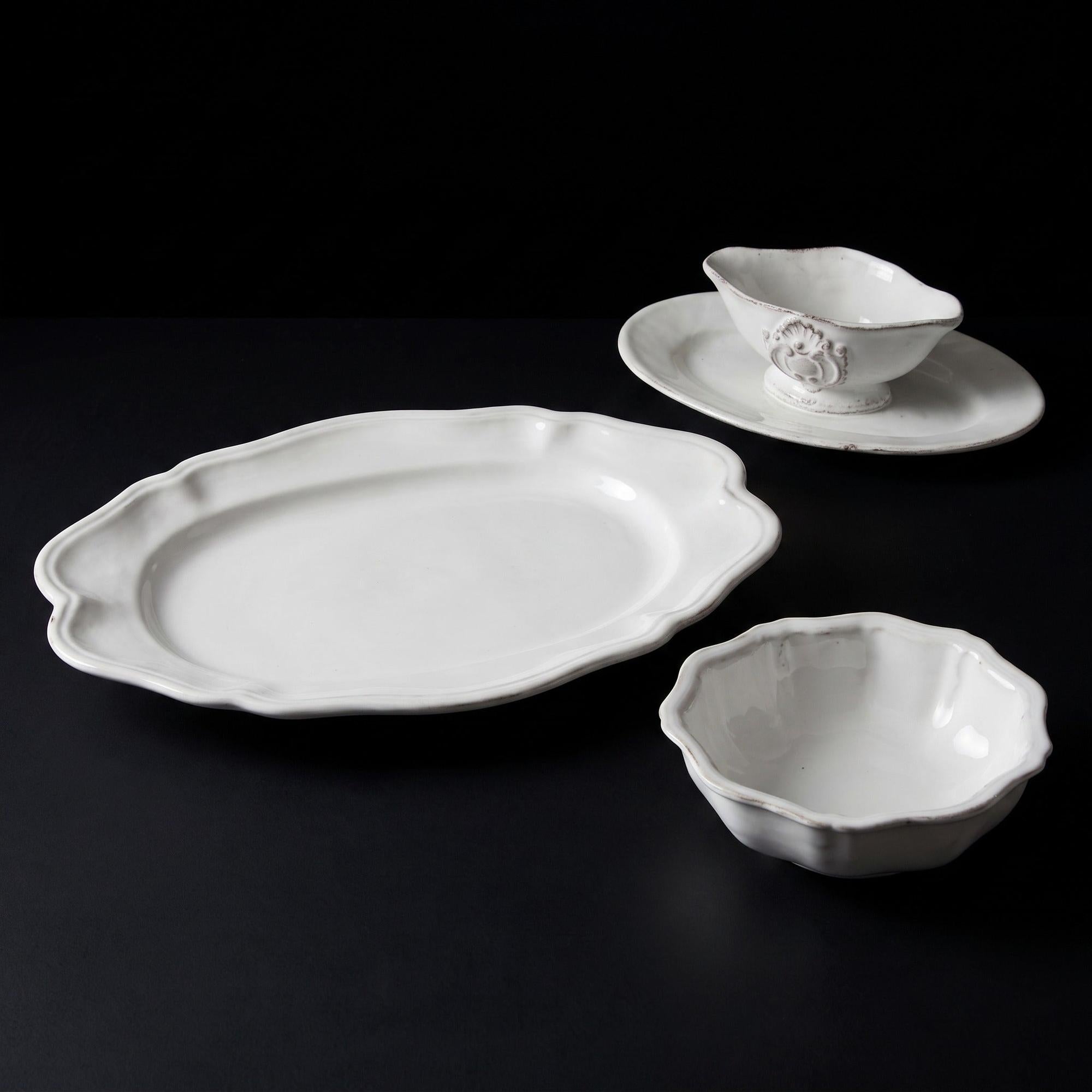 Sunday Lunch Set - handmade white faience styled on a dark table