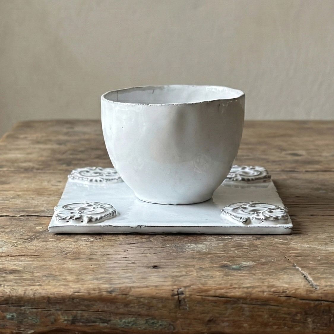 White faience tile collection - handmade French ceramic tableware by CARRON Paris