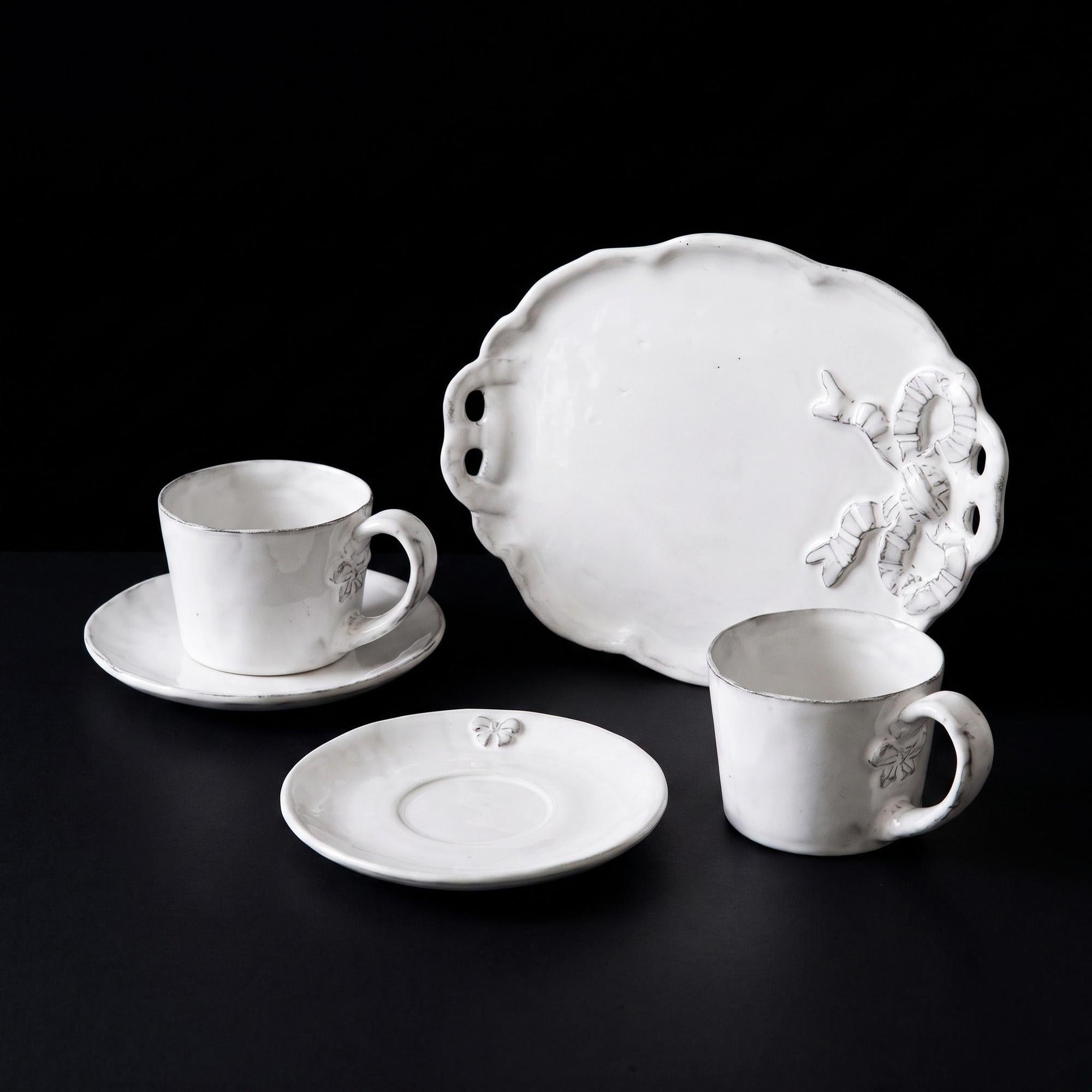 Marie-Antoinette Tea Set - handmade white faience styled on a dark table