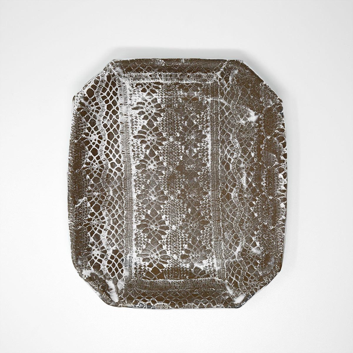 Dentelle rectangular raw clay plate-24x20x3cm-CARRON-Paris