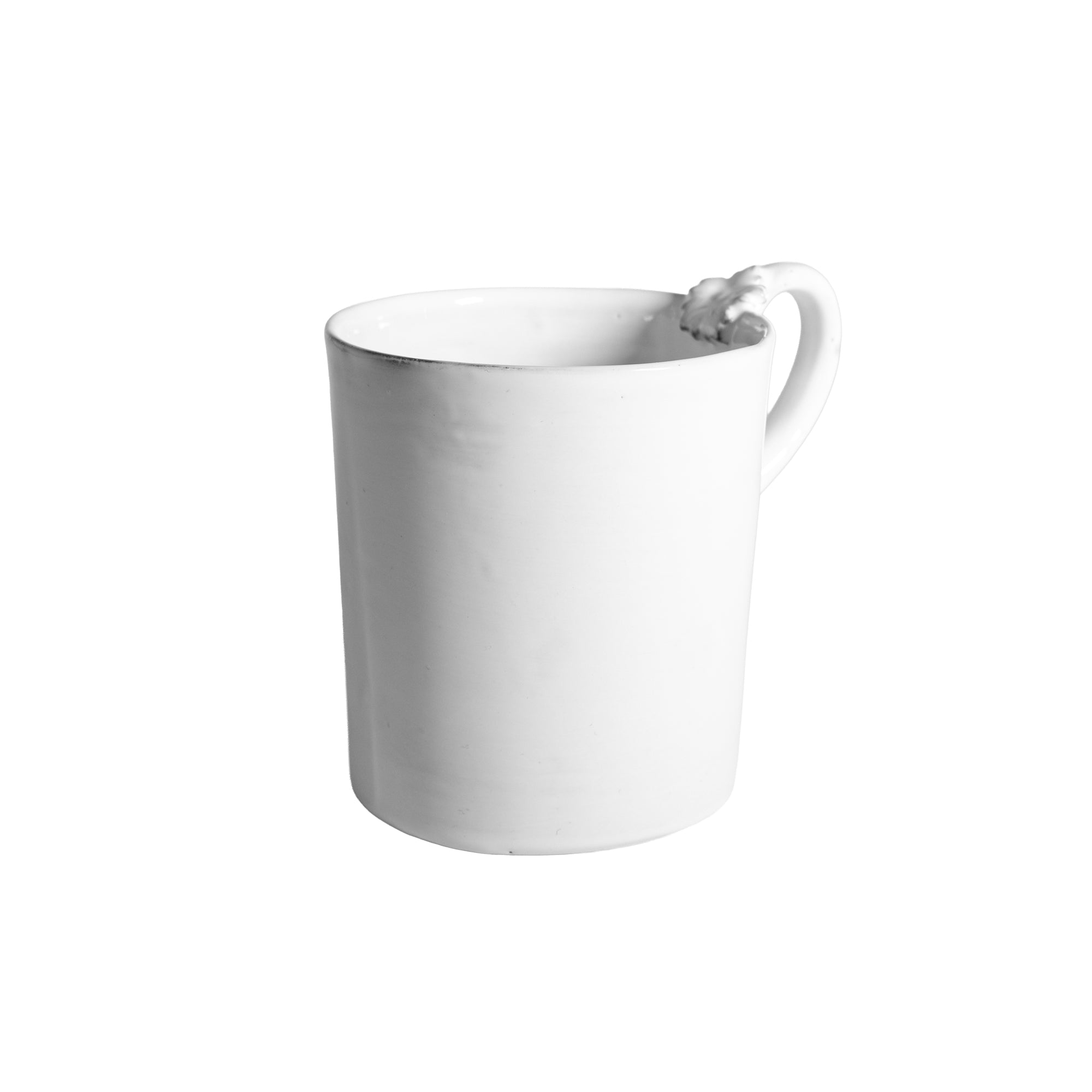 Marie-Antoinette flower mug with handle on a table - handmade French earthenware by CARRON Paris