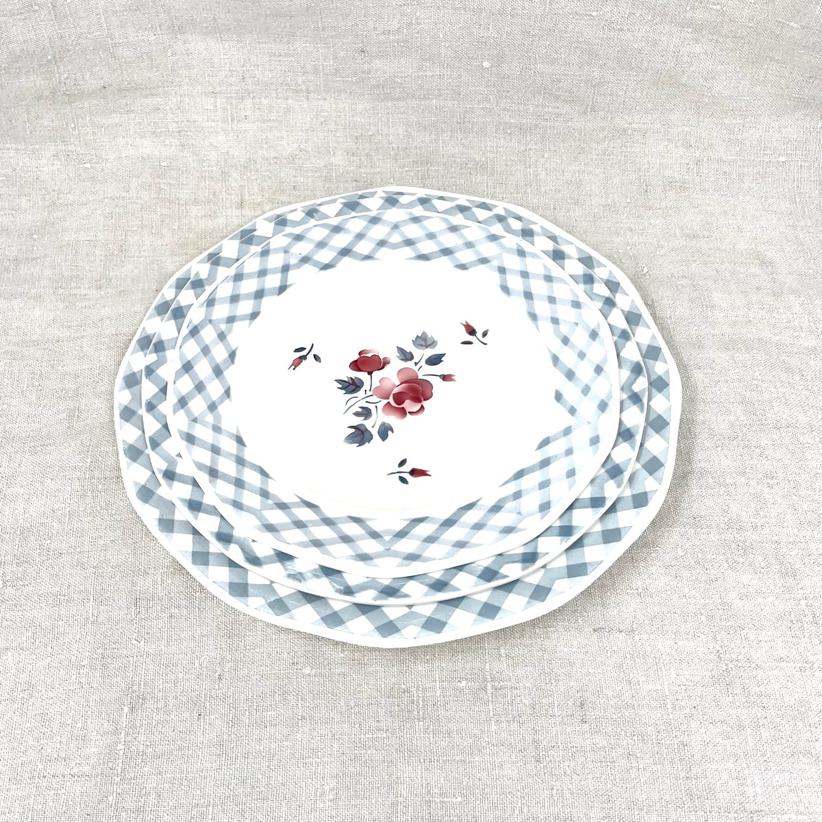 Blue checkered plate with roses | French handmade ceramic plate ...